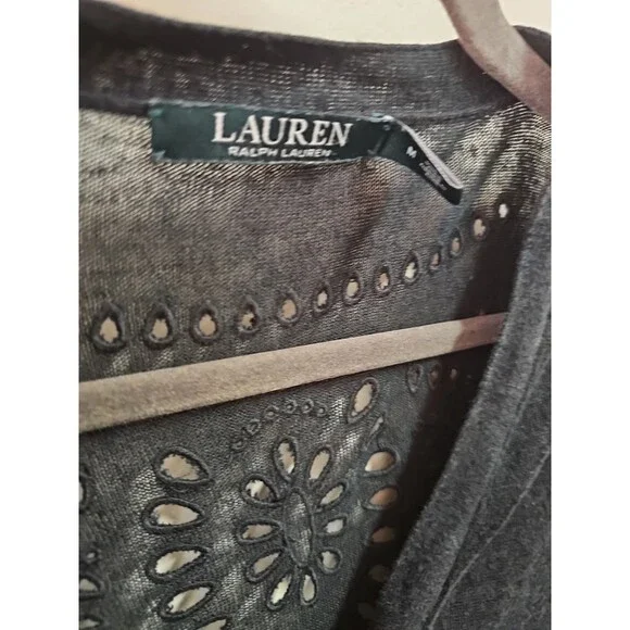 Ralph Lauren Eyelet Back Button Down Light Weight Cardigan SZ M - Picture 3 of 4